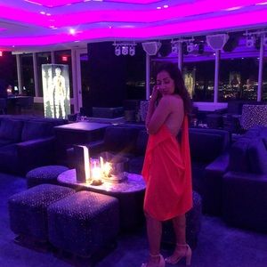 Coral beautiful flowy, light, open back dress